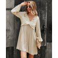 thumbnail image 1 of Tie Neck Long Sleeve Ruffle Lace Detail Tunic Dress for Women, 1 of 3