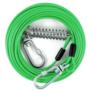 Furggis Tie Out Cable for Dogs, 50 FT Chew Proof Dog Runner for Yard, Dog Tie Out Cable for Dogs Up to 250lbs - Green