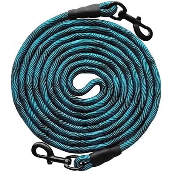 Tie-Out Check Cord Long Rope Dog Lead, 8ft 12ft 20ft 30ft 50ft 75ft Dog Tether for Yard- Large Medium Dogs Outdoor Training, Playing, Camping, or Backyard (8 Foot, Blue Black)