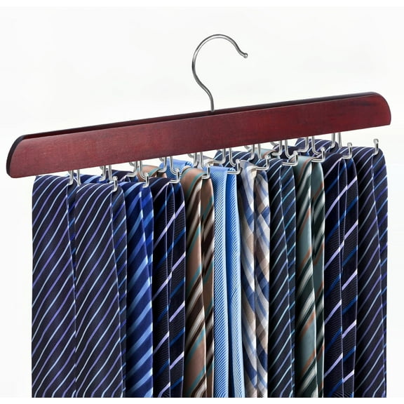 Tie Rack Hanger for Closet, 2 in 1 Belt Tie Hangers with 20 Folding Hooks, 360 Degree Rotating Wooden Tie Holder Organizer for Men Ties Belts Scarves Tank Tops Accessories, Wood (2 Pack)