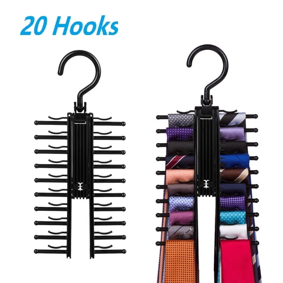 Swivel Tie Rack EEEkit Tie Rack Holder with 20 Hooks, Space Saving Plastic Tie ...