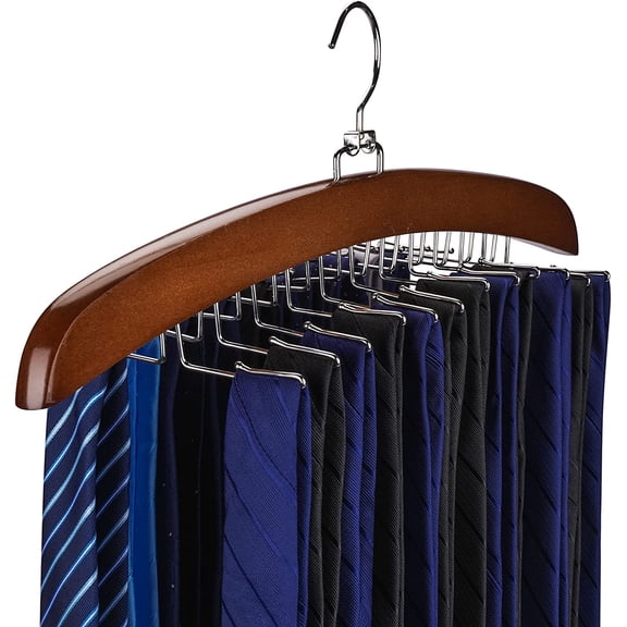 Tie Rack Tie Hanger 24 Hooks Wooden, Tank Top Hanger,Belt Organizer for Closet,with Upgraded 360Rotating, Belts Scarves Accessories for Bras,Tank Tops,Camisoles