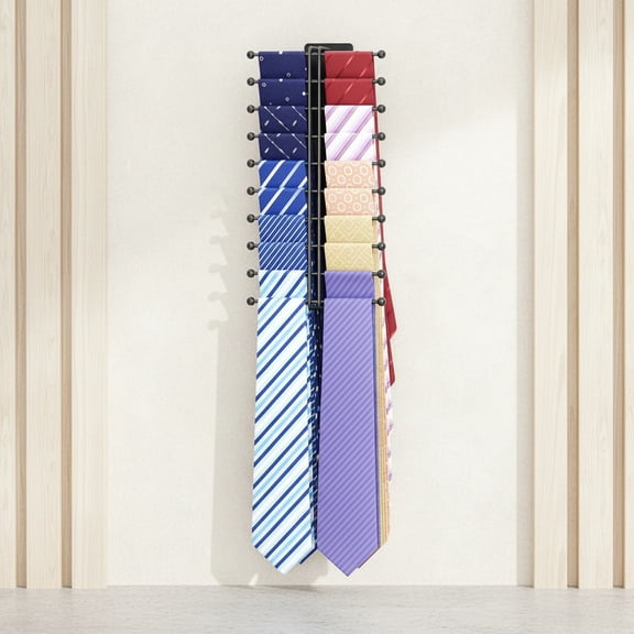 Tie Rack Wall Mounted, Tie Organizer for Men, Tie Rack Hanger for Closet Metal, Adhesive Tie Holder Organizer with 20 Hooks, Tie Storage for Wall Bedroom Living Room Dresser Room (Black)
