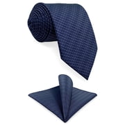 Tie Set for Men Necktie with Hanky Set Geometric Micro Chevron Navy Blue White Wedding Skinny Slim