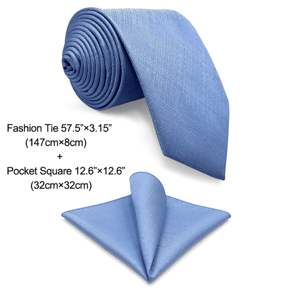 Tie Sets for Men Dress Neckties Light Blue Solid Classic Size 57.5" with Pocket Square