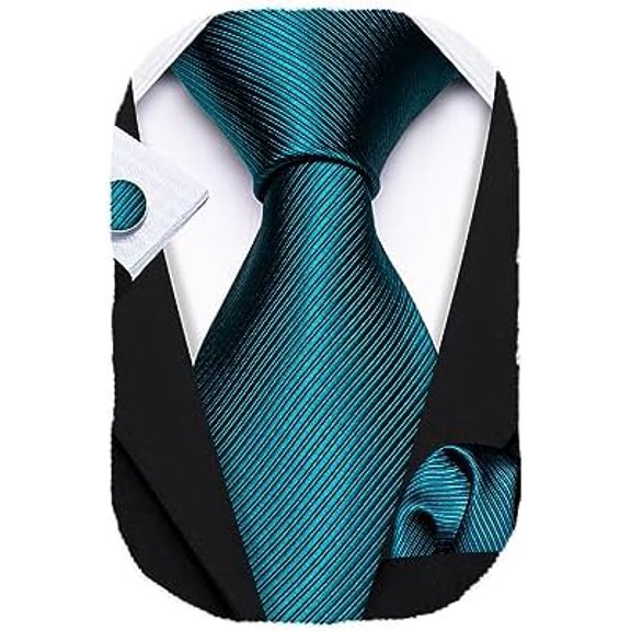 Tie Sets for Men Silk Stripe Necktie Woven Checkered Handkerchief Cufflinks Formal Business Wedding