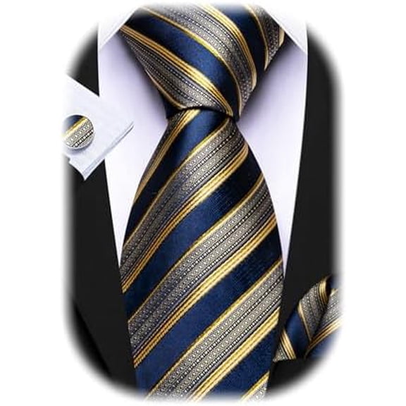 Tie Sets for Men Silk Stripe Necktie Woven Checkered Handkerchief Cufflinks Formal Business Wedding