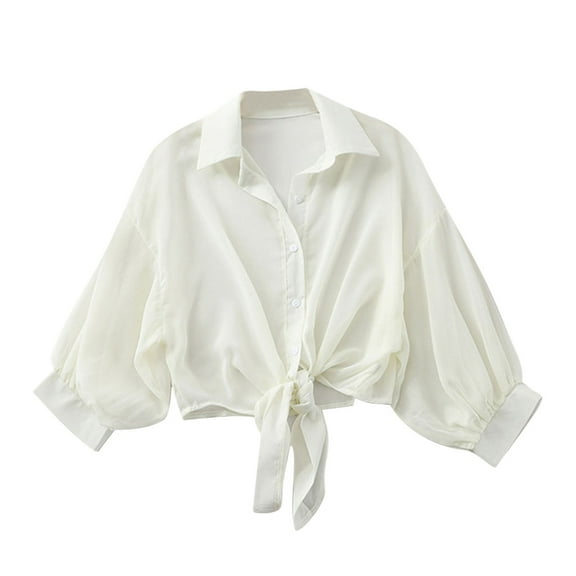 Tie Shirts for Womens Swimsuit Cover Up Summer Sun Protection 3/4 Sleeve Beach Cover Ups Breathable Sheer Swimsuit Top