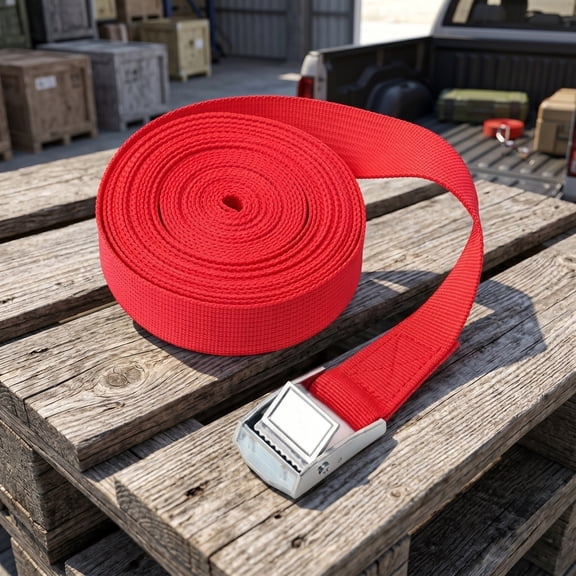 Tie Down Straps 2.5cm x 5m Heavy Duty Buckle Strap with Metal Fastener for Cargo Securing Moving Camping Home Organization Durable Polyester Webbing,Red