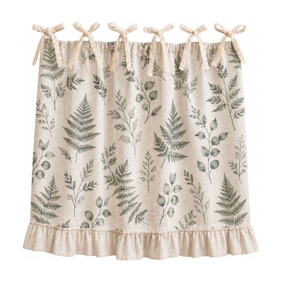 Tie Top Linen Botanical Oven Curtain 21 X 30 Inch Light Filtering Rustic Farmhouse Kitchen Window Decor for Small Windows