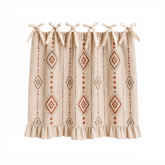Tie Top Oven Curtain Bohemian Rustic Farmhouse Short Curtain Light Filtering Linen Curtain for Small Kitchen Window 21 X 30 Inch