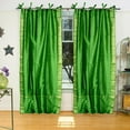 thumbnail image 1 of Tie Top Sheer Sari Curtains 80" W X 108" L matching tiebacks- Handcrafted Forest Green Indian Drapes Unlined for light & airy ambience Perfect for Living/Bedroom/Dining Room Sold in Pairs, 1 of 6
