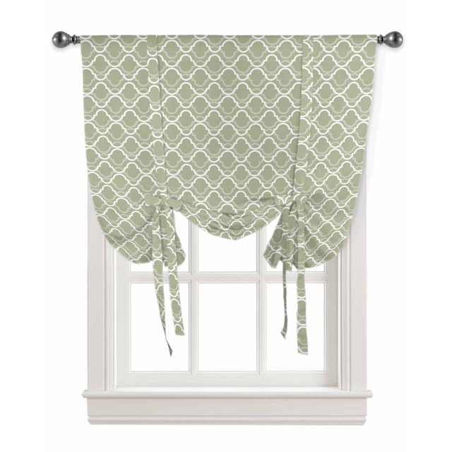 Tie Up Curtains Geometric Green Moroccan Pattern Bathroom Curtains
