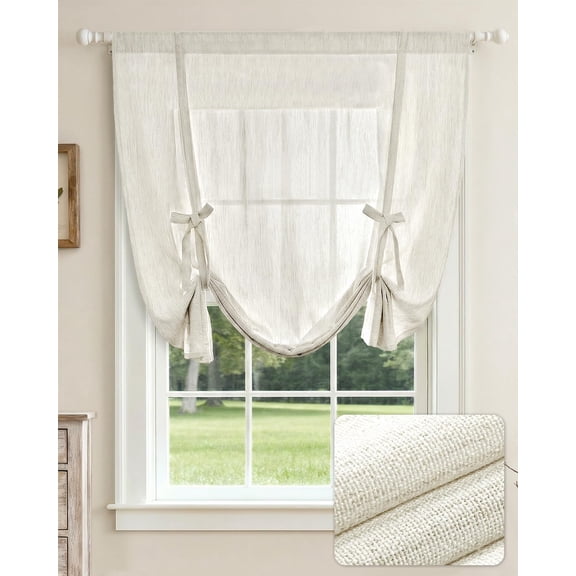 Tie Up Curtains, Linen Balloon Shade, 25" W x 47" L