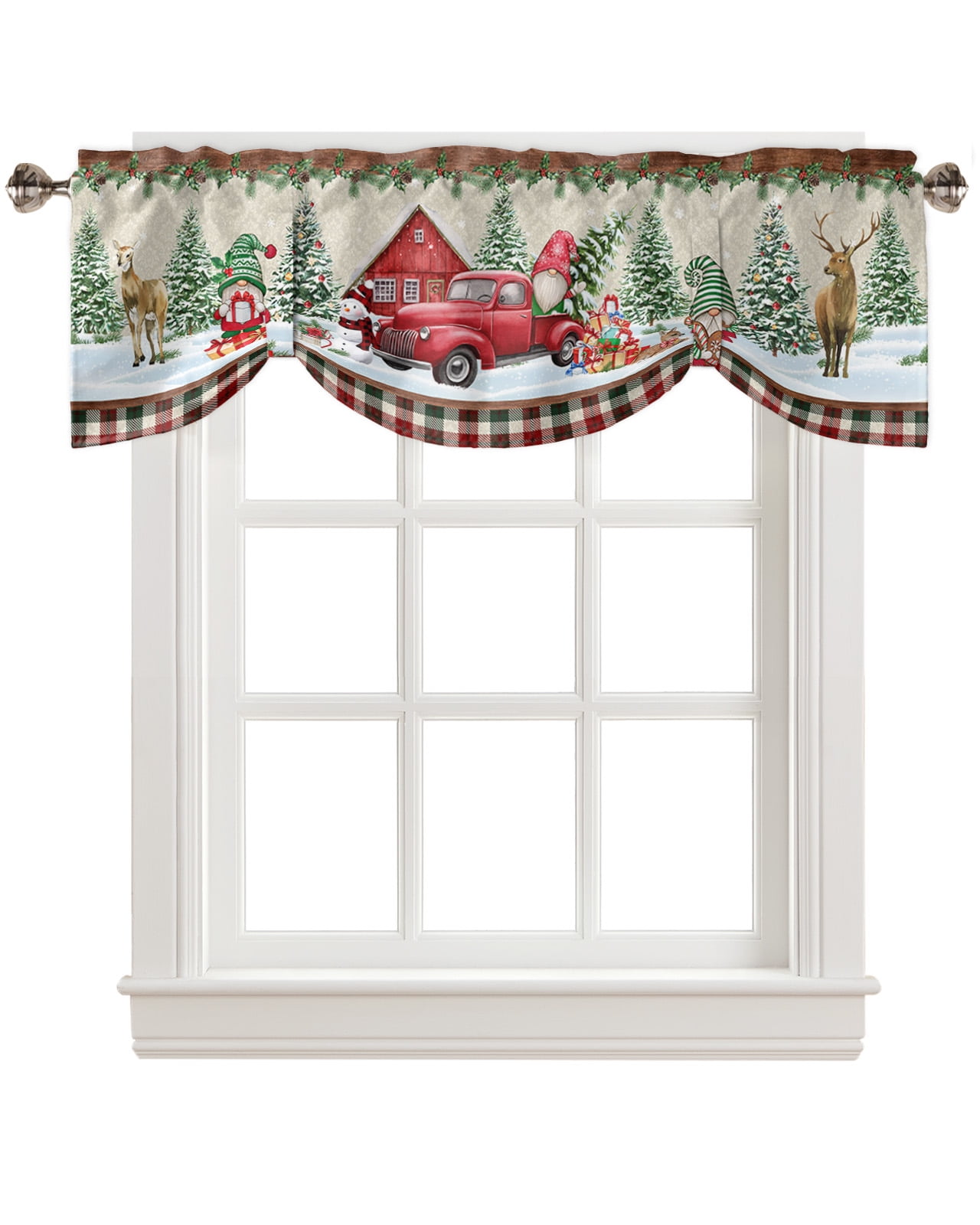 Tie Up Curtains Valances for Bedroom Rod Pocket Christmas Gnome Snowman