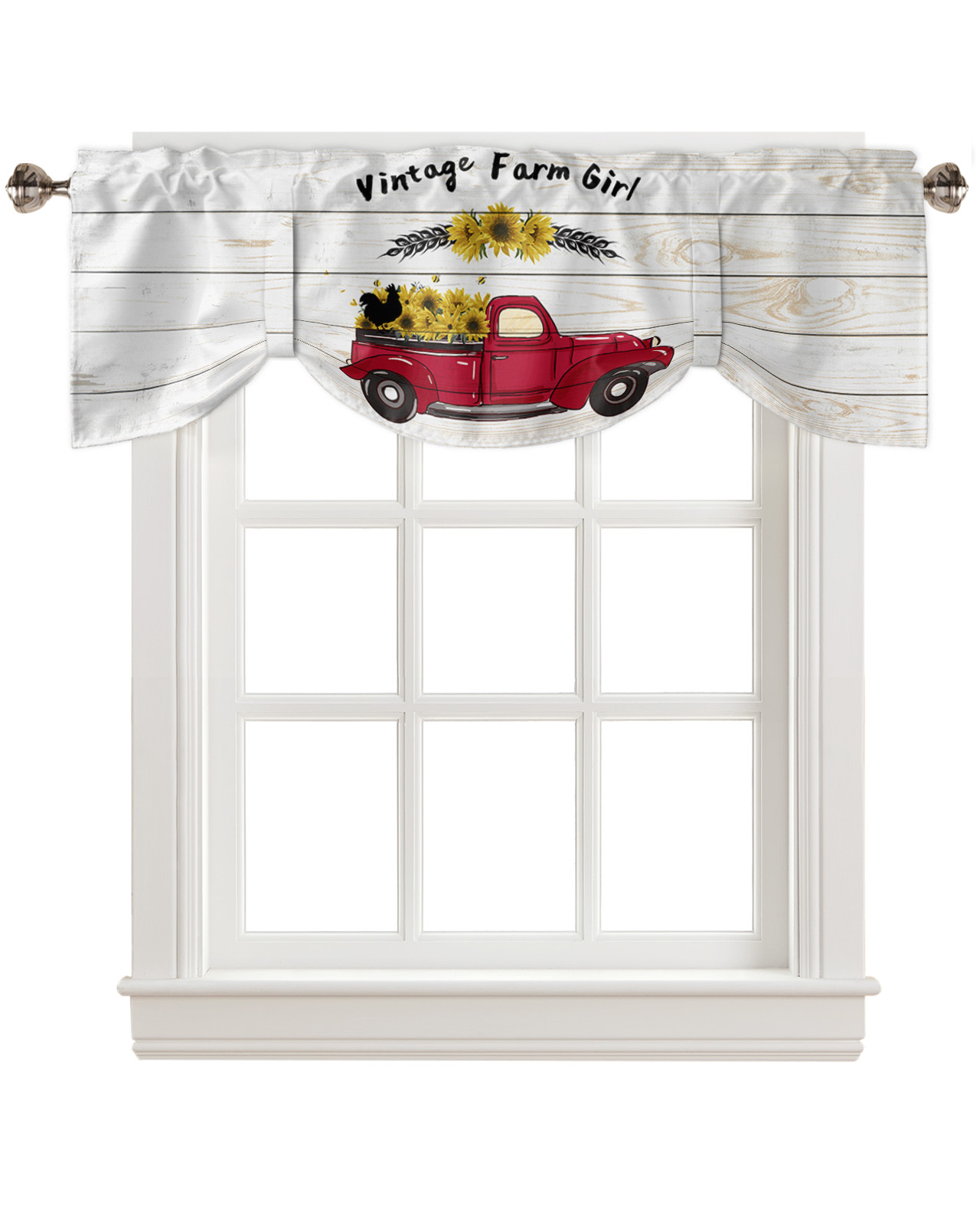 Tie Up Curtains Valances for Bedroom Rod Pocket Vintage Farm Girl