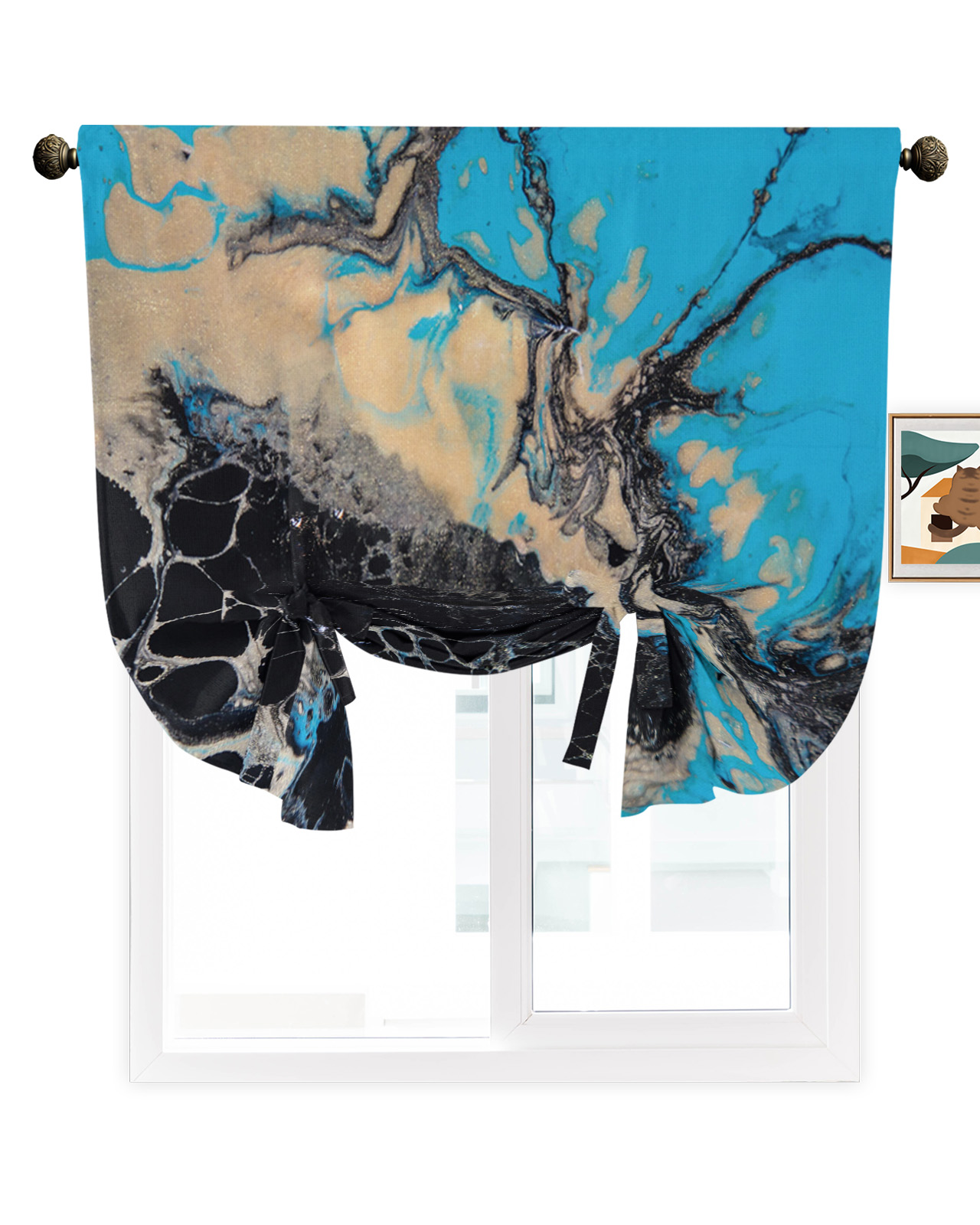 Tie Up Curtains Tie Up Window Shade, Natural, Marble Pattern Adjustable