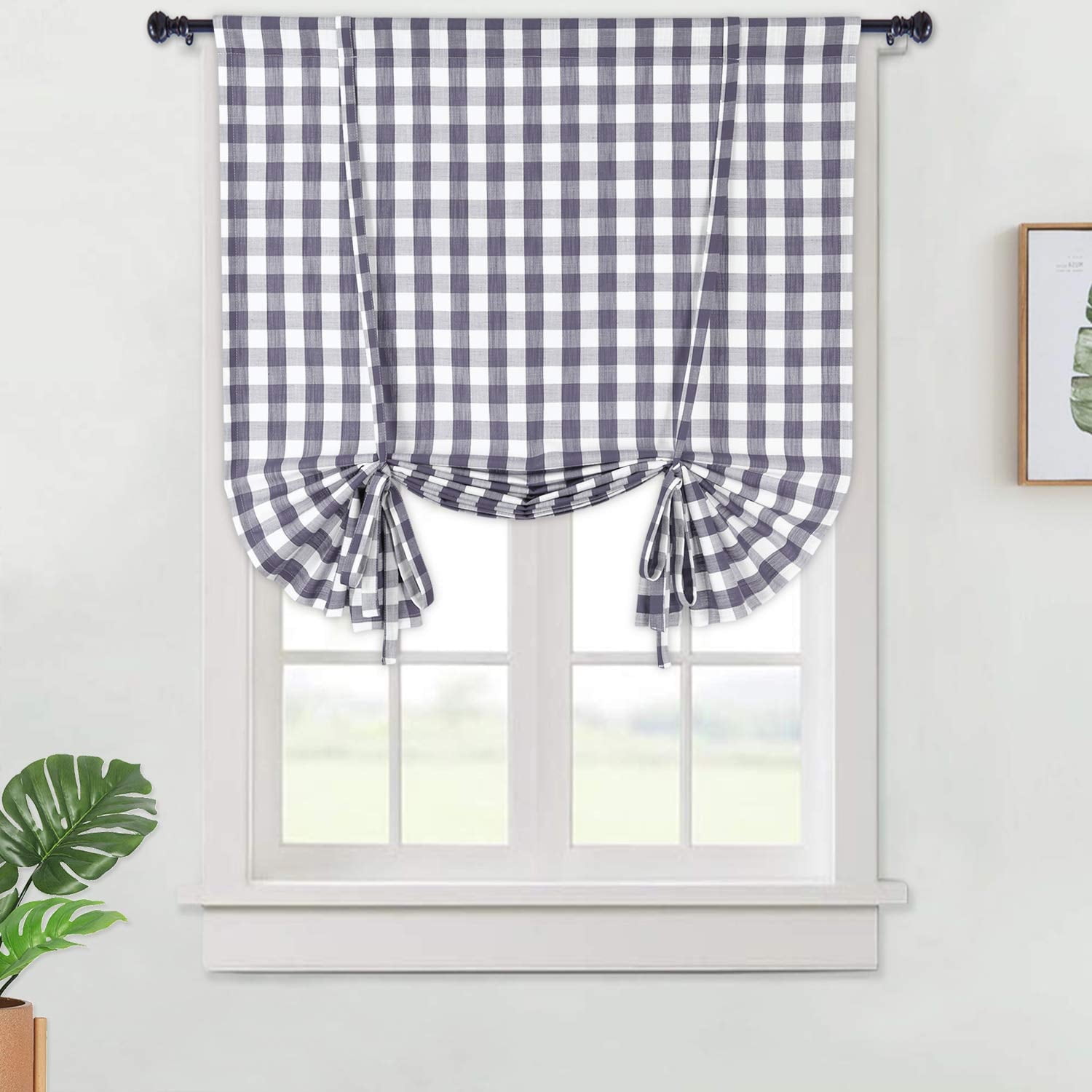 Grey and White Buffalo Plaid Tie Up Valance Curtains, Buffalo Check Gingham  Farmhouse Retro Adjustable Tie-Up Shades Window Treatment Kitchen Curtains