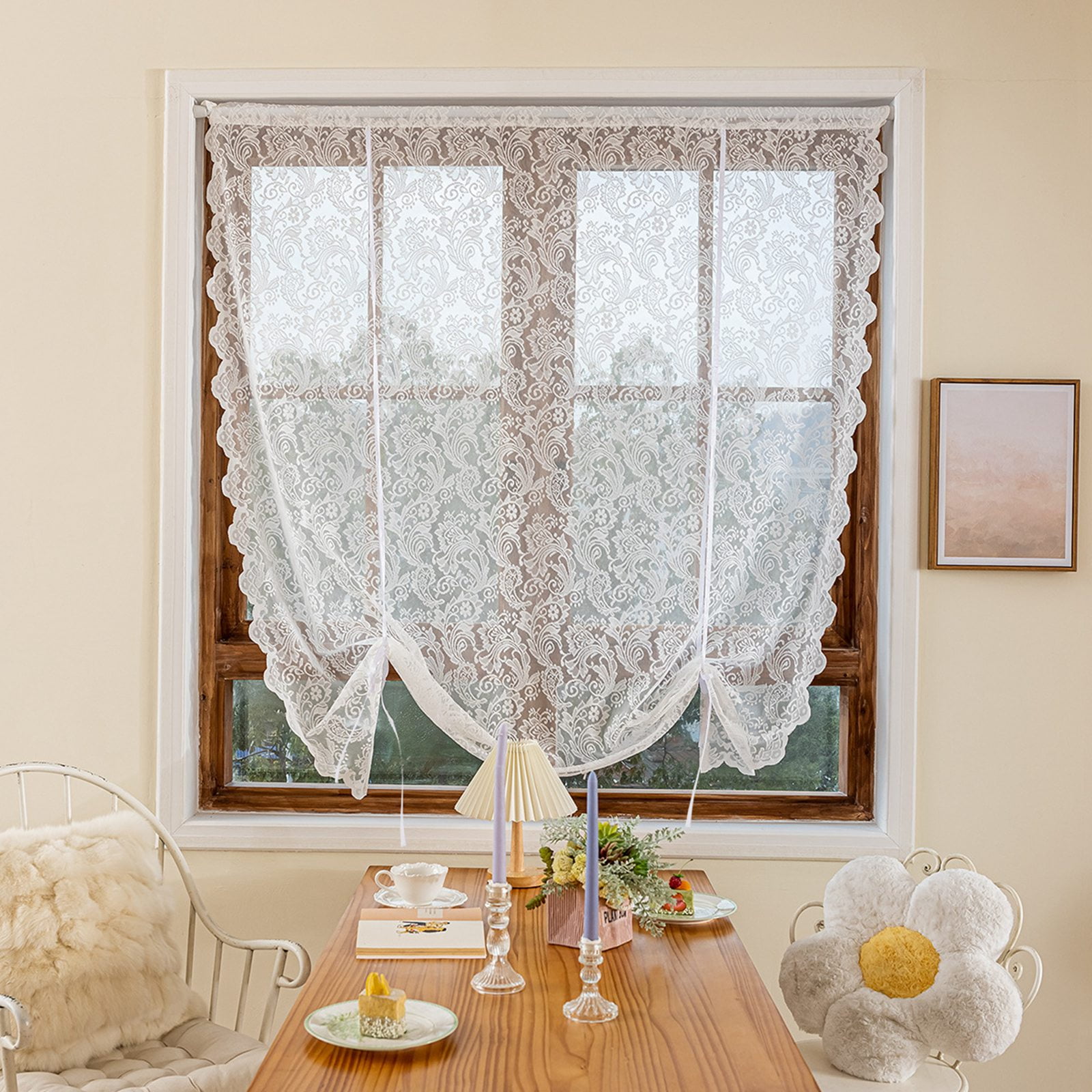 Tie Up Curtains for Windows, Flowers Jacquard Light Filtering Shade ...