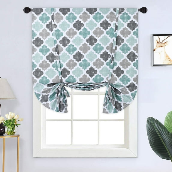 Tie Up Shade Curtains Balloon Shades Printed Cotton Window Treatment Valance for Kitchen Bedroom Bathroom 42 x 63,Teal