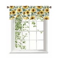 thumbnail image 1 of Tie Up Valance Curtain for Kitchen, Country Sunflower Yellow Floral Watercolor Rod Pocket Short Curtains Adjustable Tie-Up Shade Valances, Green Leaves on White Window Treatment for Bedroom 42x18in, 1 of 8