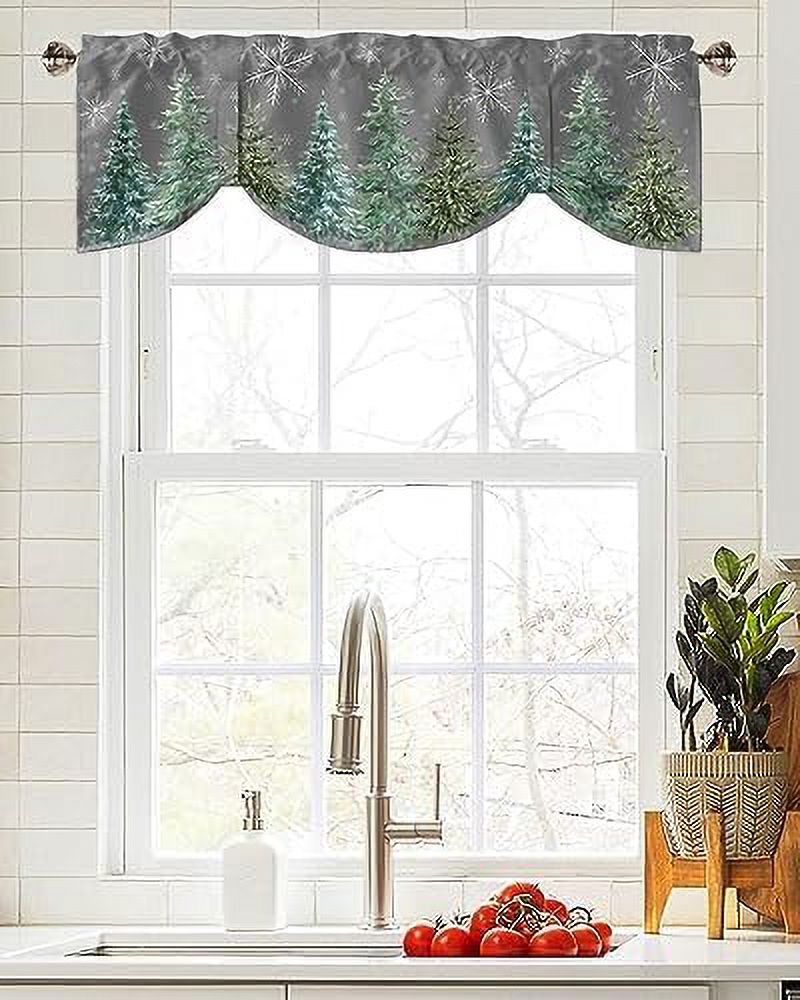 Tie Up Valance for Kitchen Windows Christmas Pink Xmas Tree Adjustable