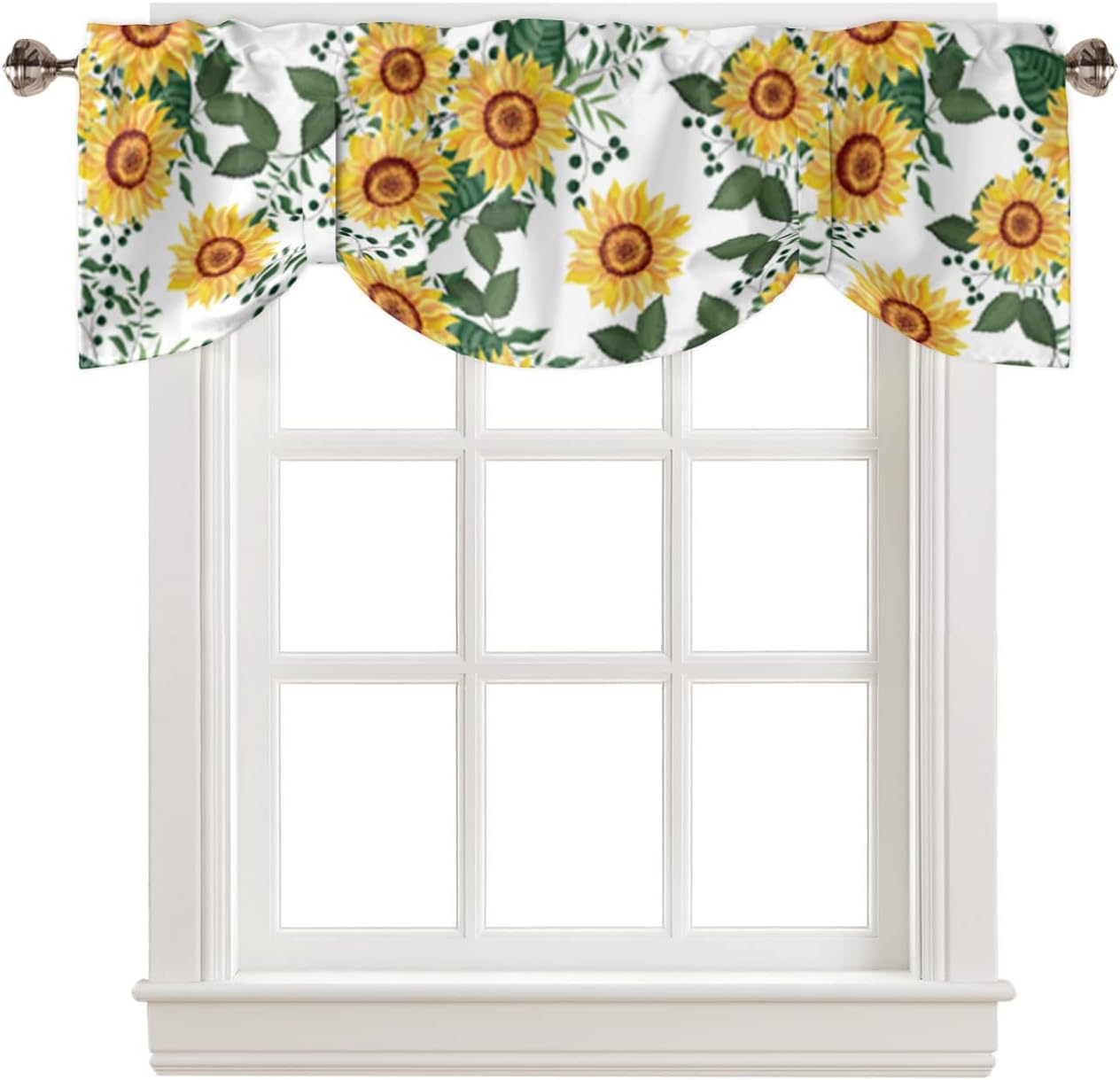 Tie Up Valance for Windows Blooming Sunflower Kitchen Curtains Valances
