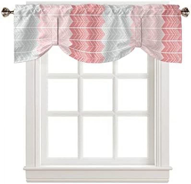 Tie Up Valance for Windows Chevron Grey Pink Kitchen Curtains Valances