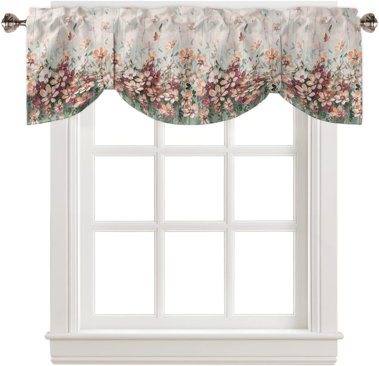 Tie Up Valance for Windows Floral Plant Kitchen Curtains Valances Rod