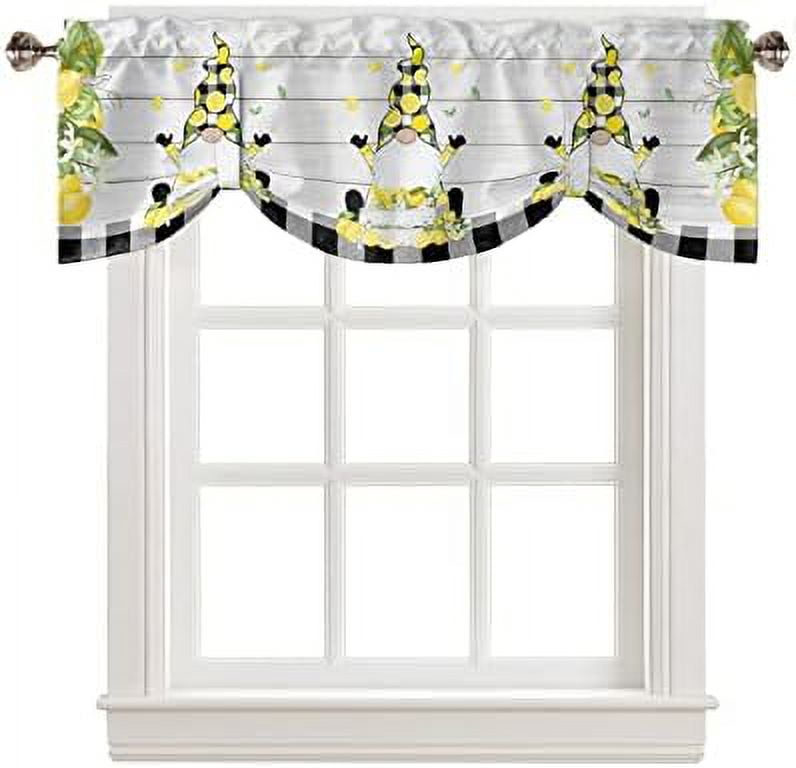 Tie Up Valance for Windows Fruit Plant Lemon Gnome Kitchen Curtains