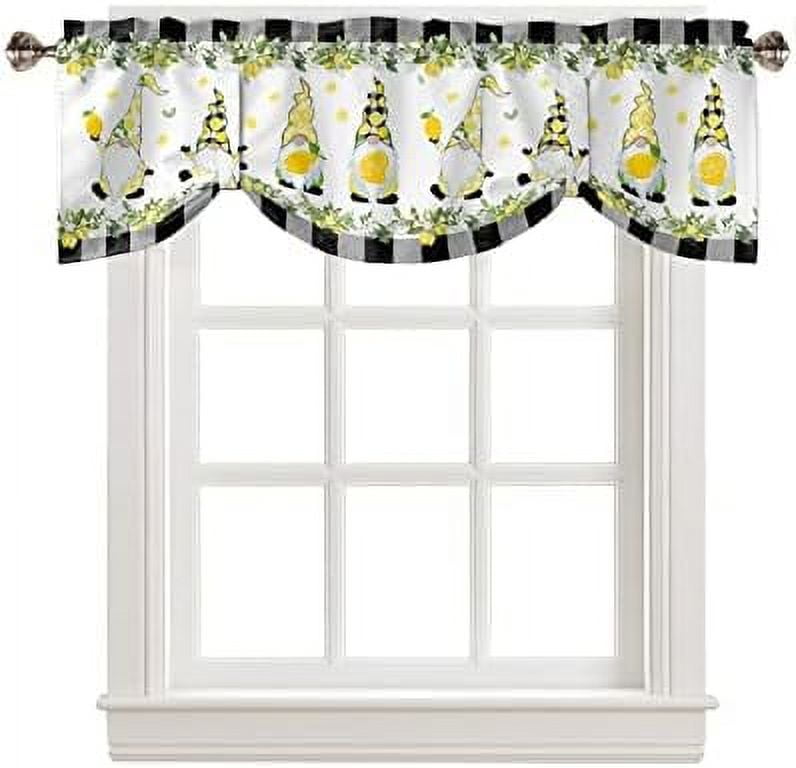 Tie Up Valance for Windows Fruit Plant Lemon Slice Gnome Kitchen