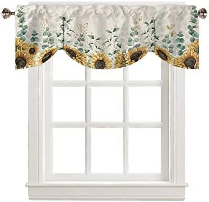 Tie Up Valance for Windows Green Eucalyptus Sunflower Kitchen Curtains