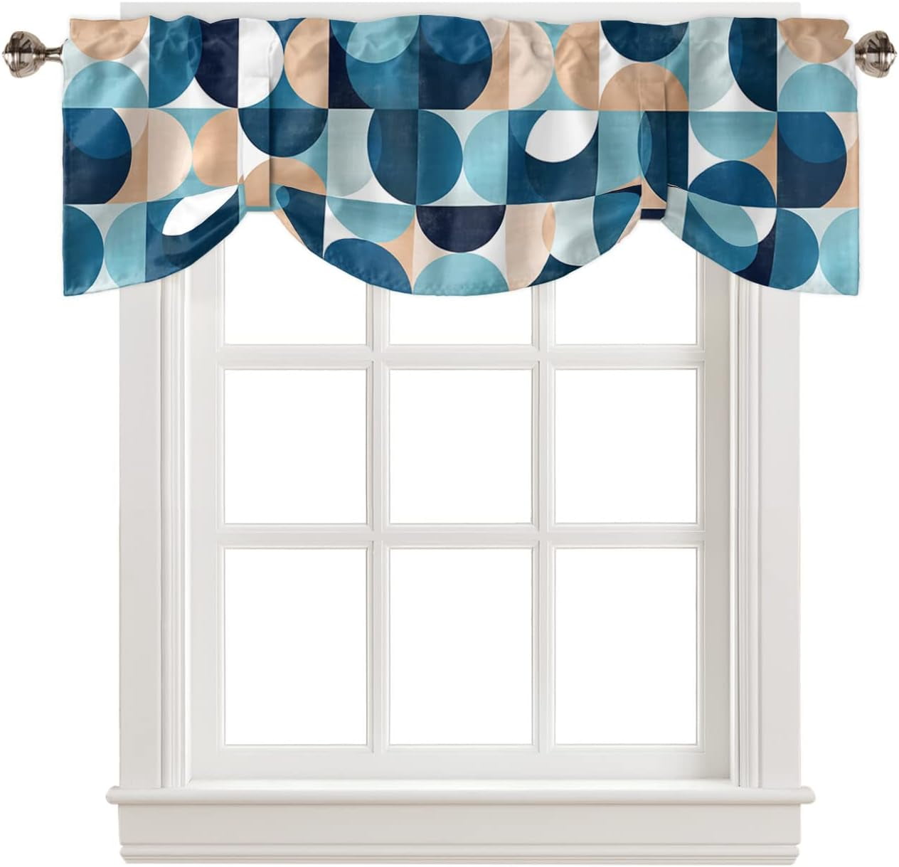Tie Up Valance for Windows Mid Century Geometric Kitchen Curtains