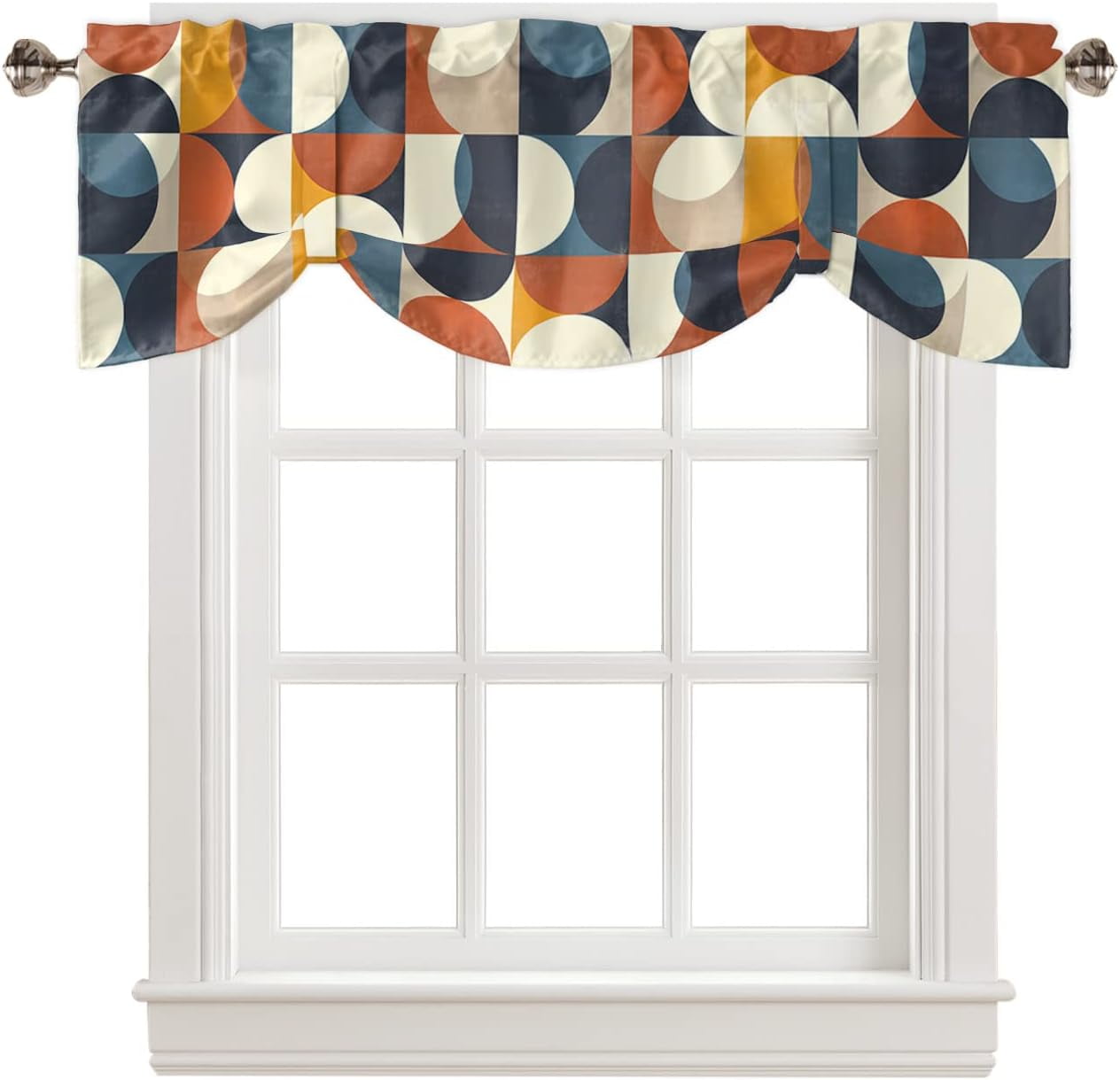Tie Up Valance for Windows Mid Century Geometric Kitchen Curtains