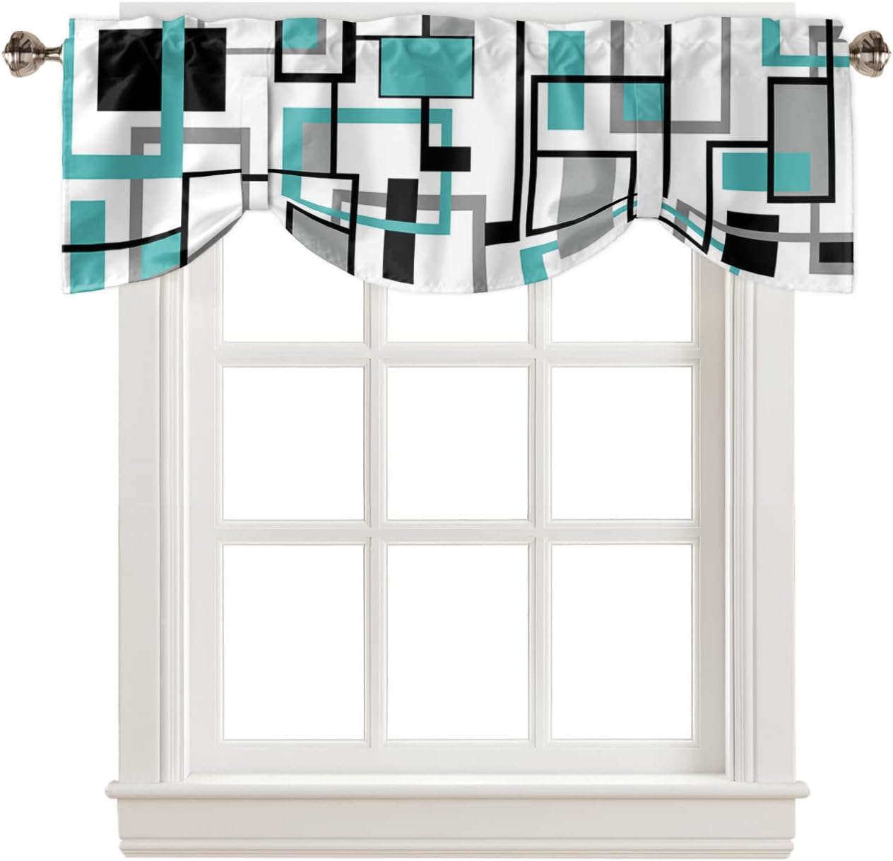 Tie Up Valance for Windows Modern Geometric Abstract Kitchen Curtains