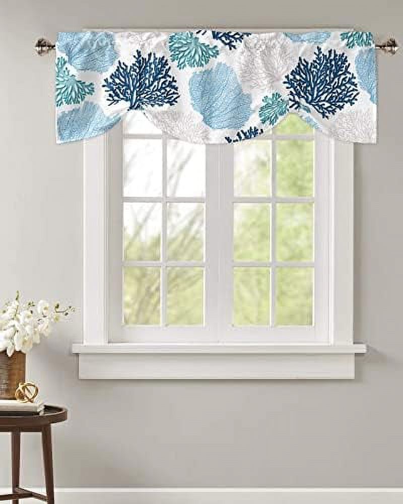 Tie Up Valance for Windows Nautical Coastal Ocean Coral Curtains Valances Rod Pocket Valance