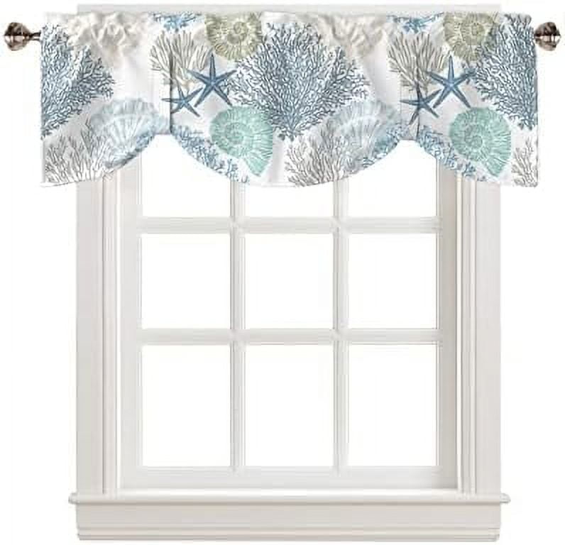 Tie Up Valance for Windows Nautical Coastal Ocean Coral Curtains