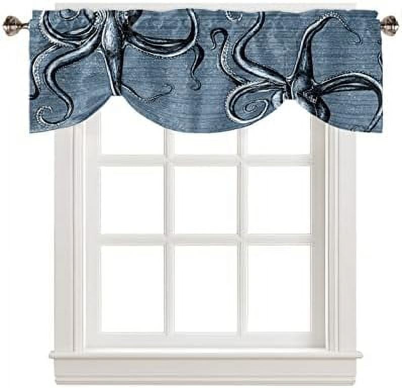 Tie Up Valance for Windows Nautical Coastal Ocean Coral Curtains