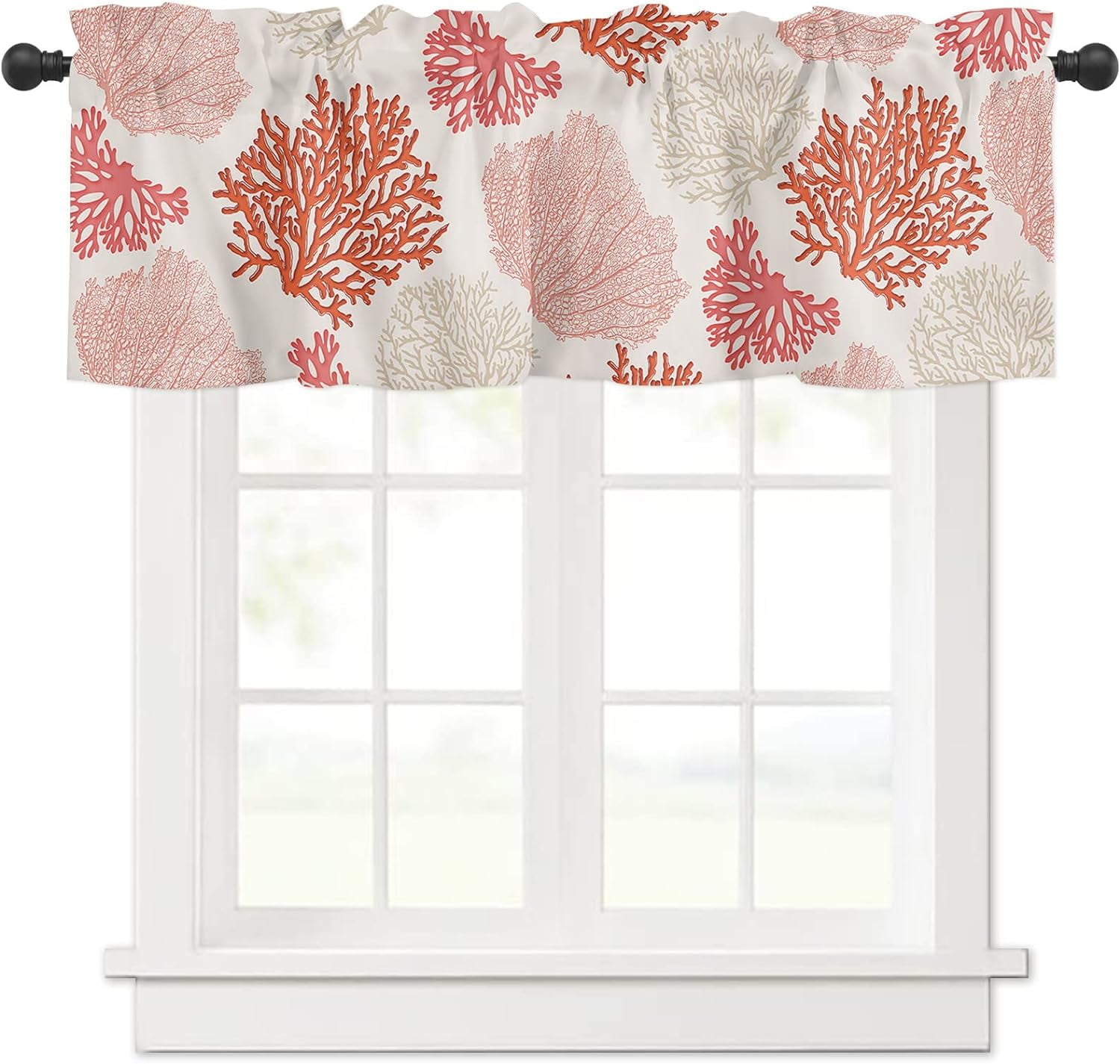 Tie Up Valance for Windows Nautical Coastal Ocean Coral Curtains