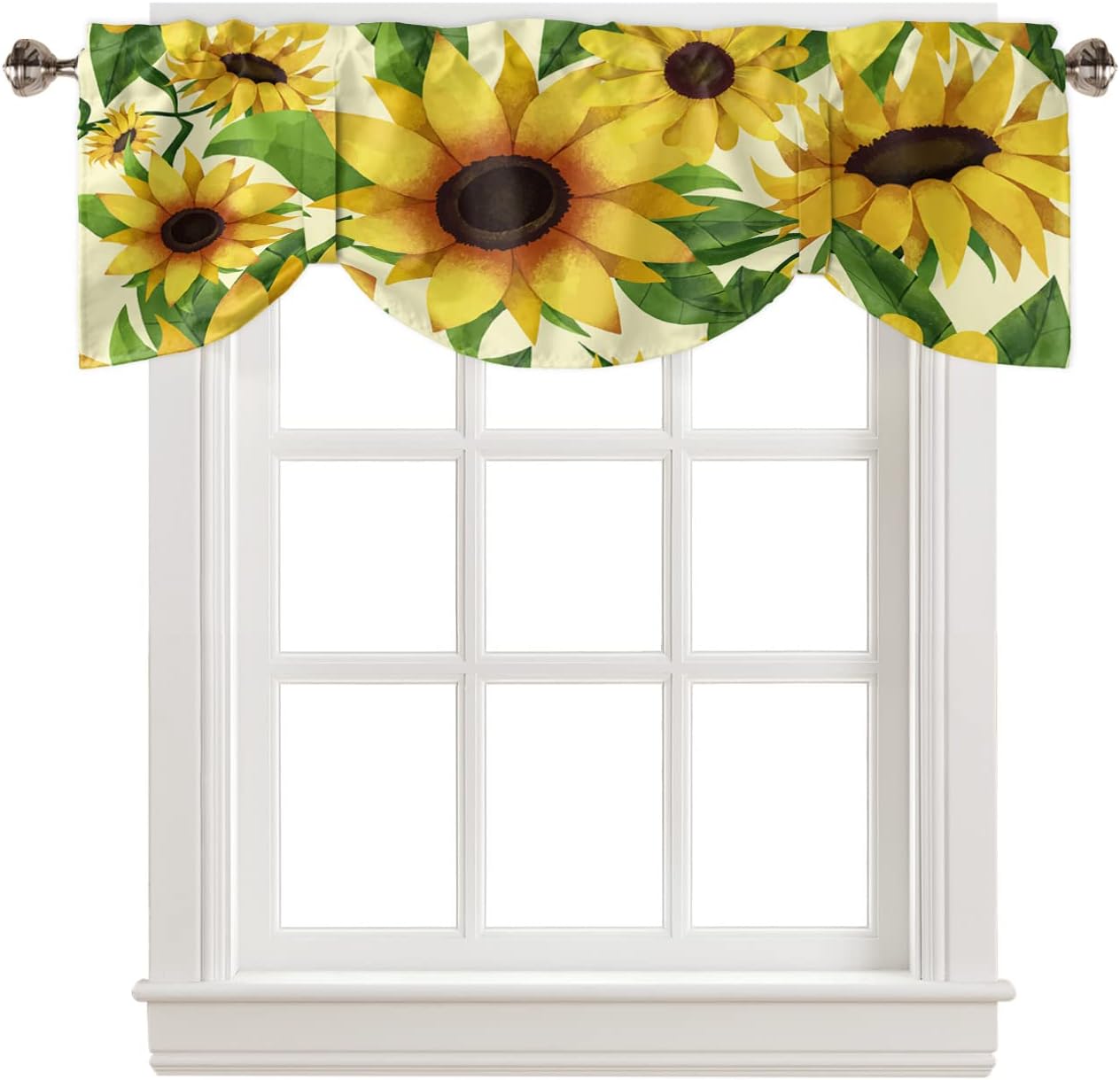Tie Up Valance for Windows Shabby Floral Sunflower Design Kitchen