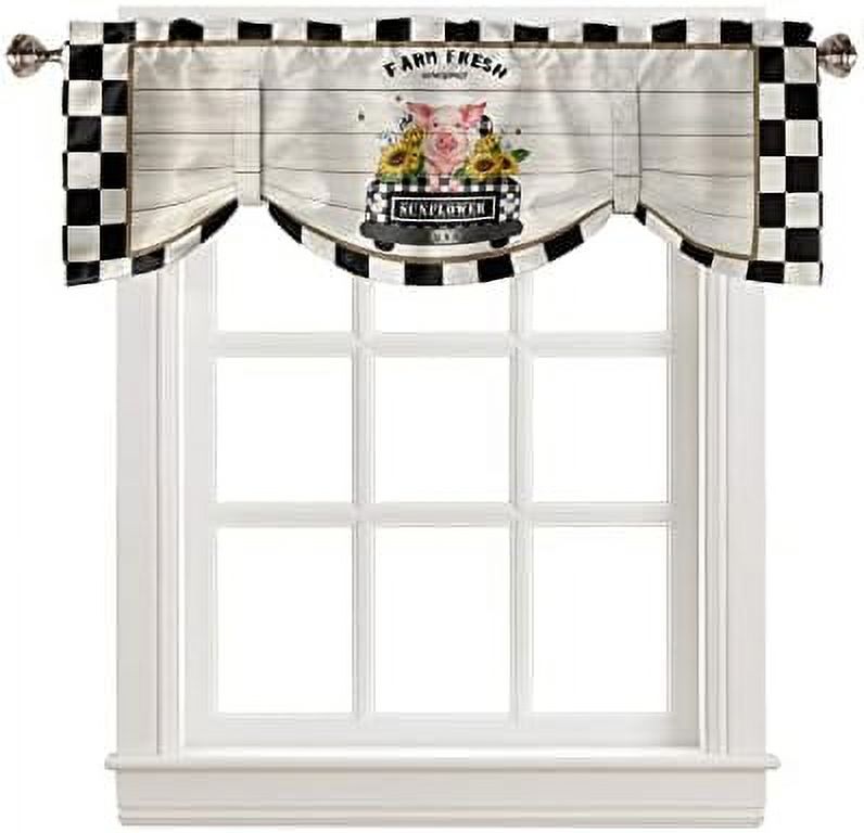 Tie Up Valance for Windows Sport Baseball Truck Kitchen Curtains