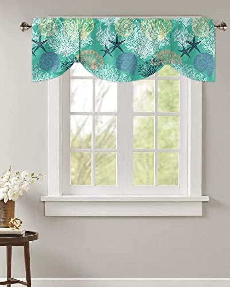 Tie Up Valance for Windows Starfish Shellfish Ocean Coral Curtains