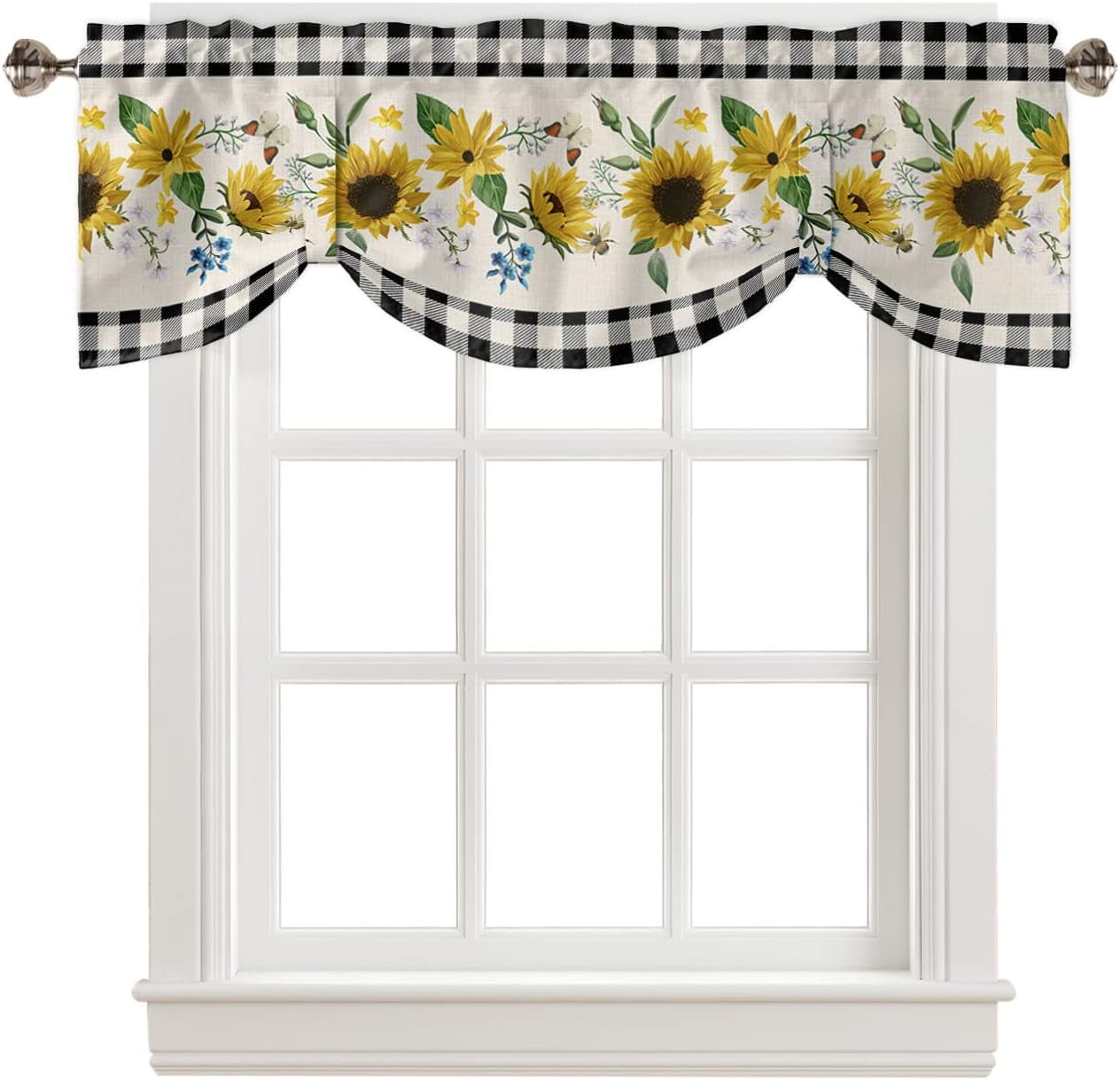 Tie Up Valance for Windows Sunflowers Yellow Kitchen Curtains Valances ...