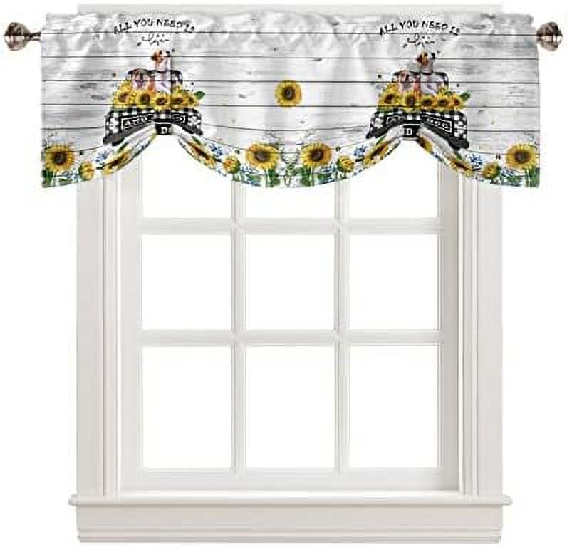 Tie Up Valance for Windows Watercolor Rose Flower Kitchen Curtains ...