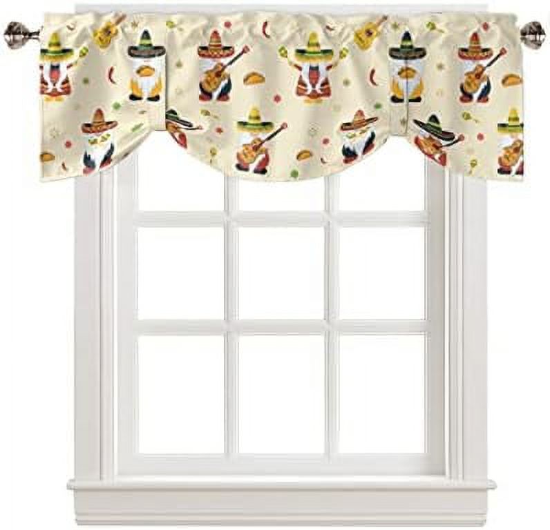 Tie Up Valance for Windows Watercolor Sunflower Kitchen Curtains