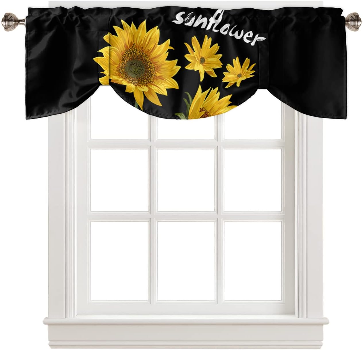 Tie Up Valance for Windows Watercolor Sunflower Kitchen Curtains
