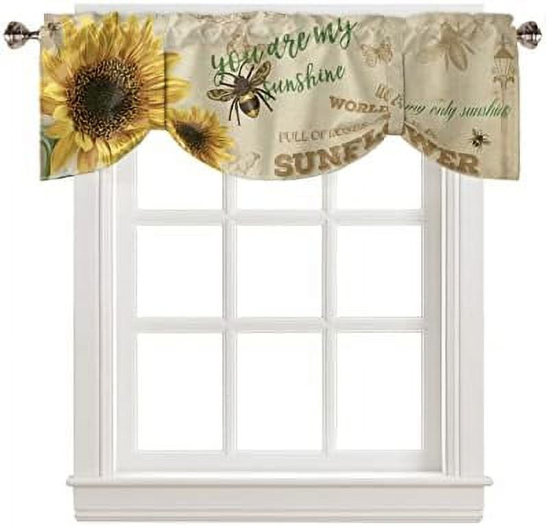 Tie Up Valance for Windows Watercolor Sunflower Kitchen Curtains ...