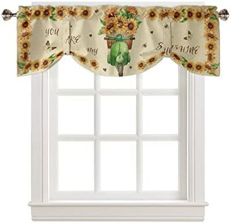 Tie Up Valance for Windows Watercolor Sunflower Kitchen Curtains