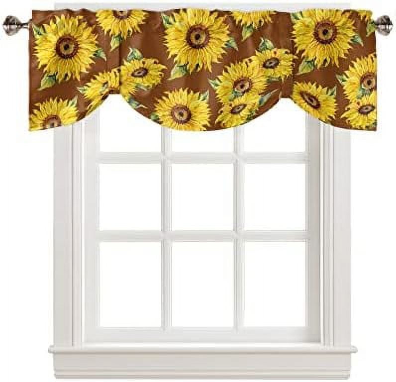 Tie Up Valance for Windows Watercolor Sunflower Kitchen Curtains