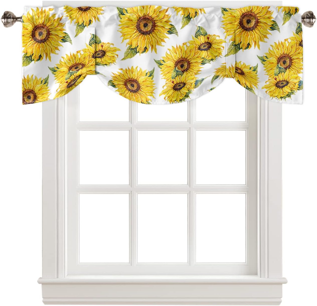 Tie Up Valance for Windows Watercolor Sunflower Kitchen Curtains